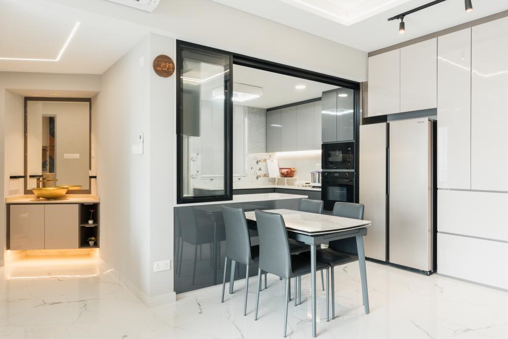 Eclectic Pantry with Kitchen Island and Console Table