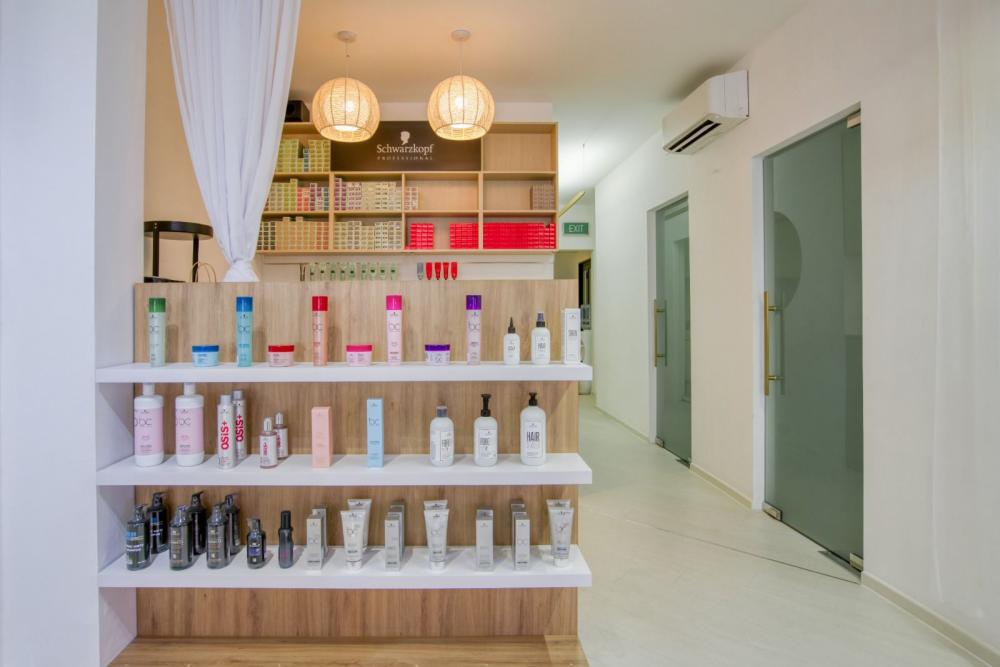 Scandinavian Showroom with Storage Cabinets and Small Storage