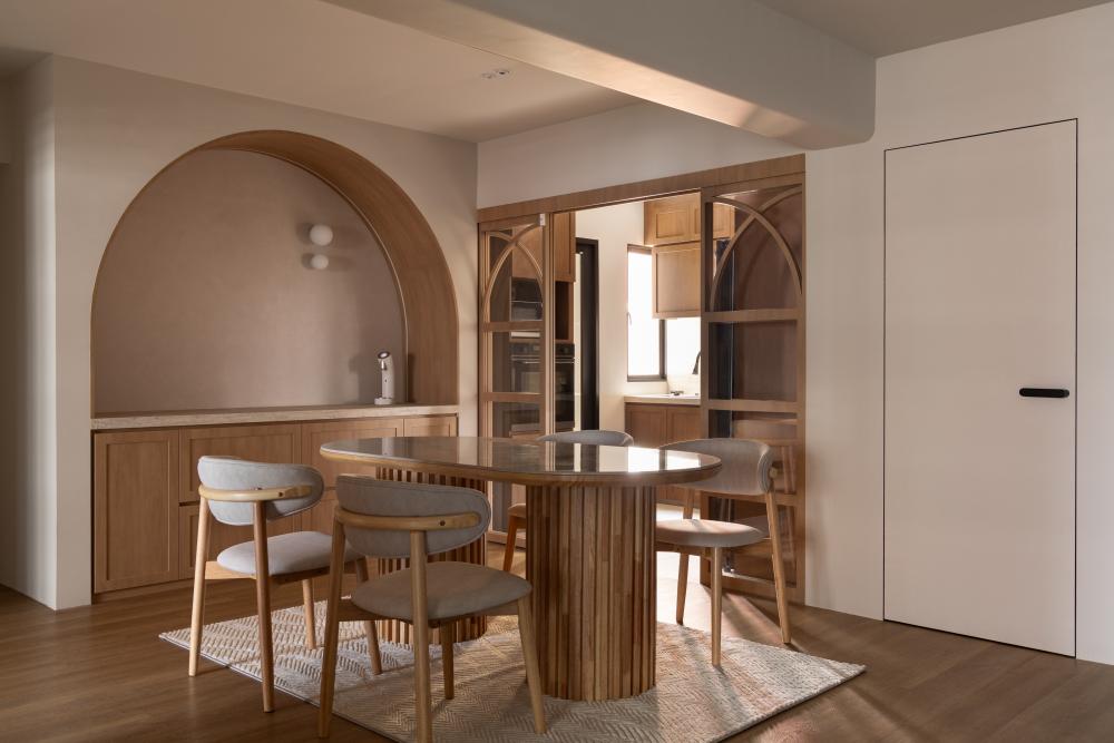 Scandinavian Dining Room with Feature Wall and Cove Lighting