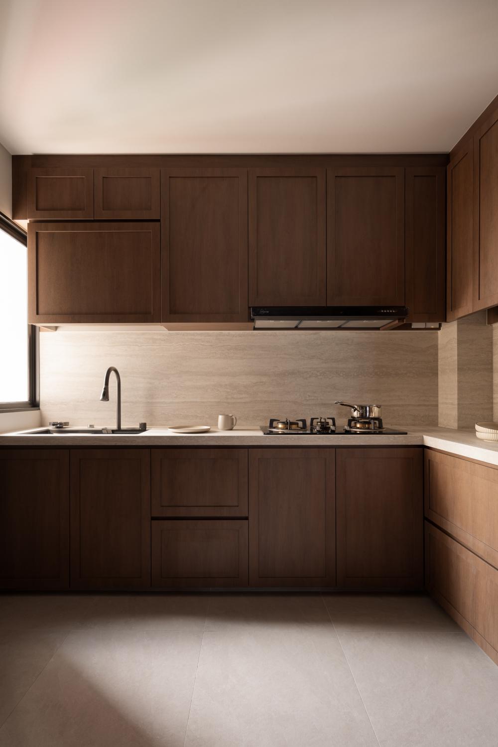Scandinavian Kitchen with Countertop and Homogeneous Tiles