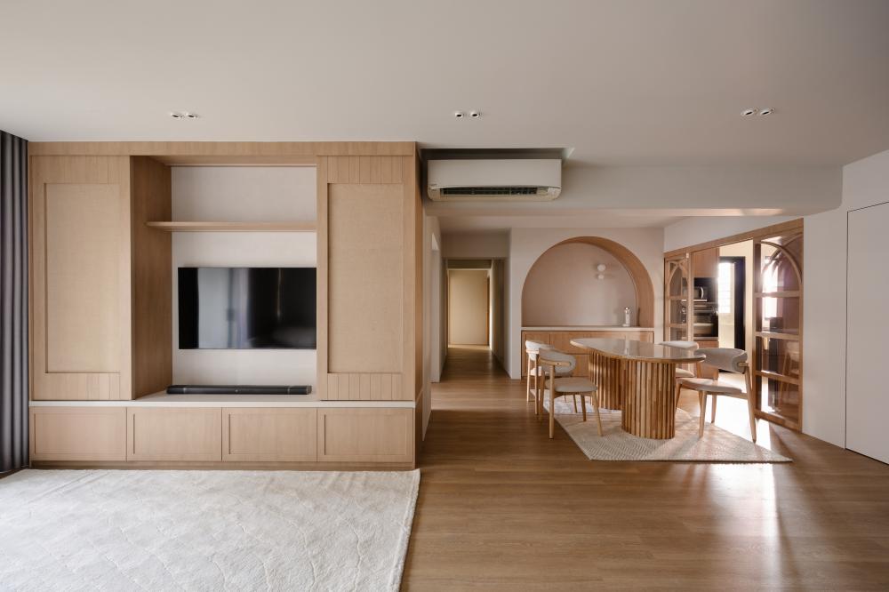 Scandinavian Living Room with Countertop and Vinyl Flooring