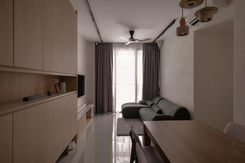 Minimalist Living Room with Marble Floor and TV Console