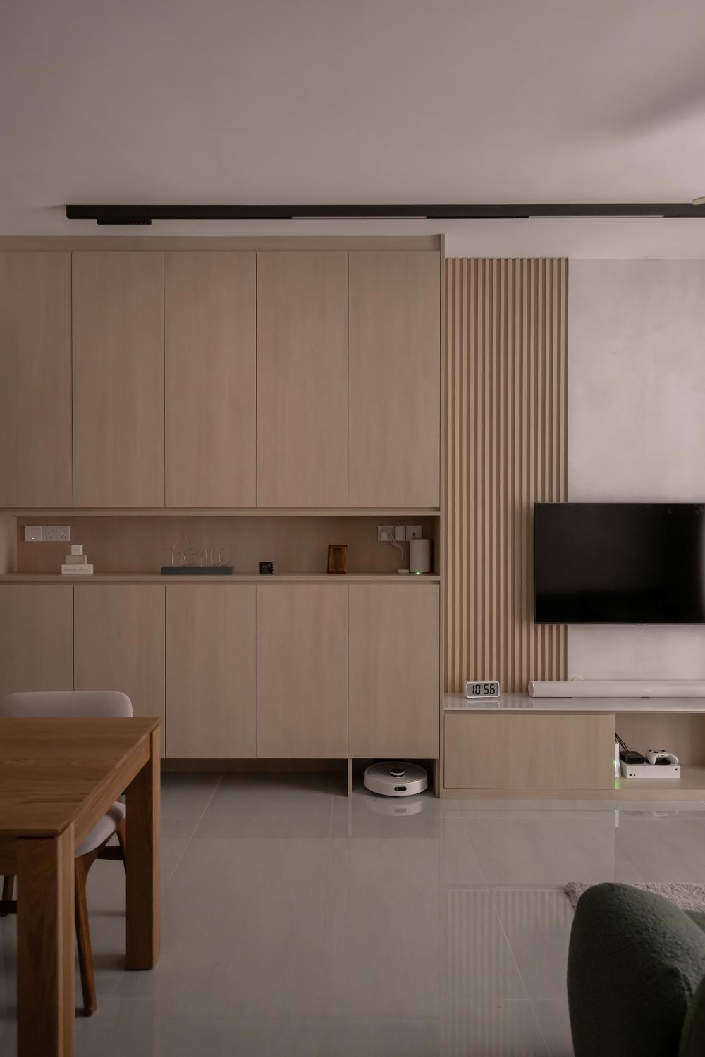 Minimalist Living Room with Marble Floor and TV Console