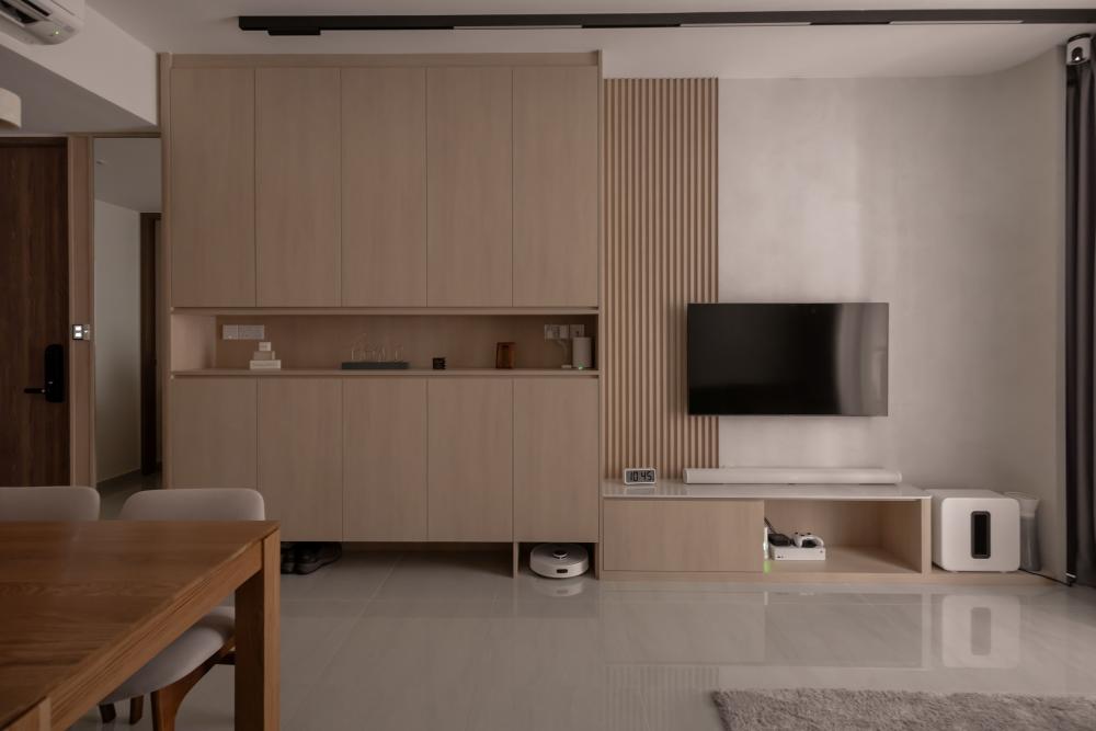 Minimalist Living Room with TV Console and Feature Wall