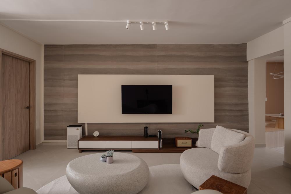 Modern Living Room with Marble Floor and TV Console