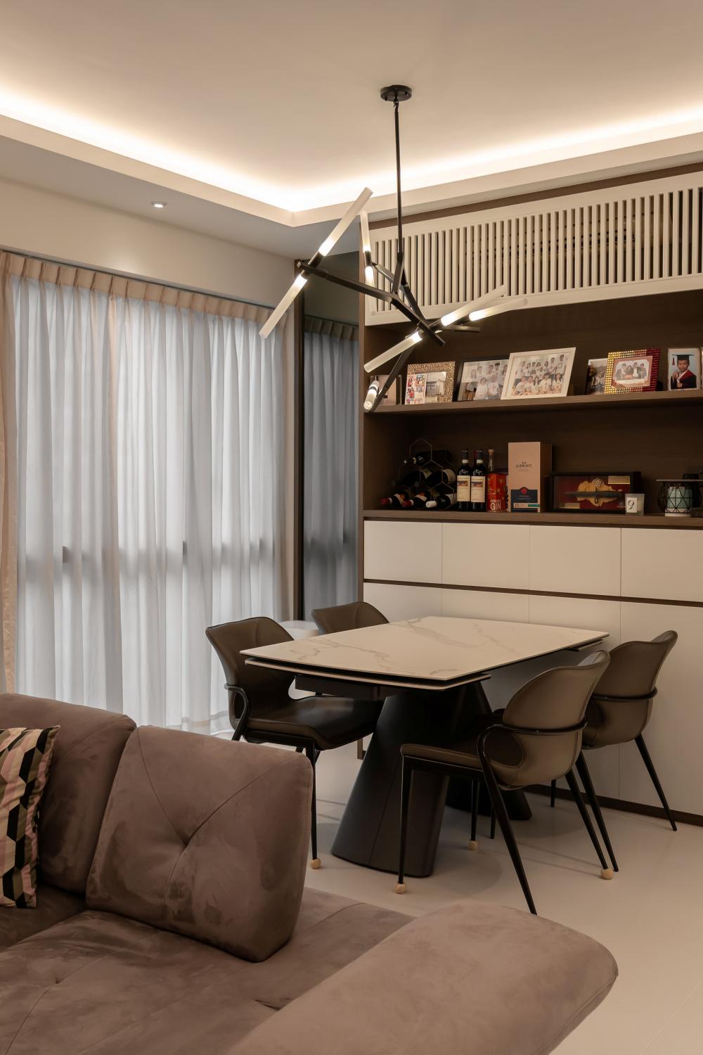 Modern Living Room with Dining Table and Dining Chairs