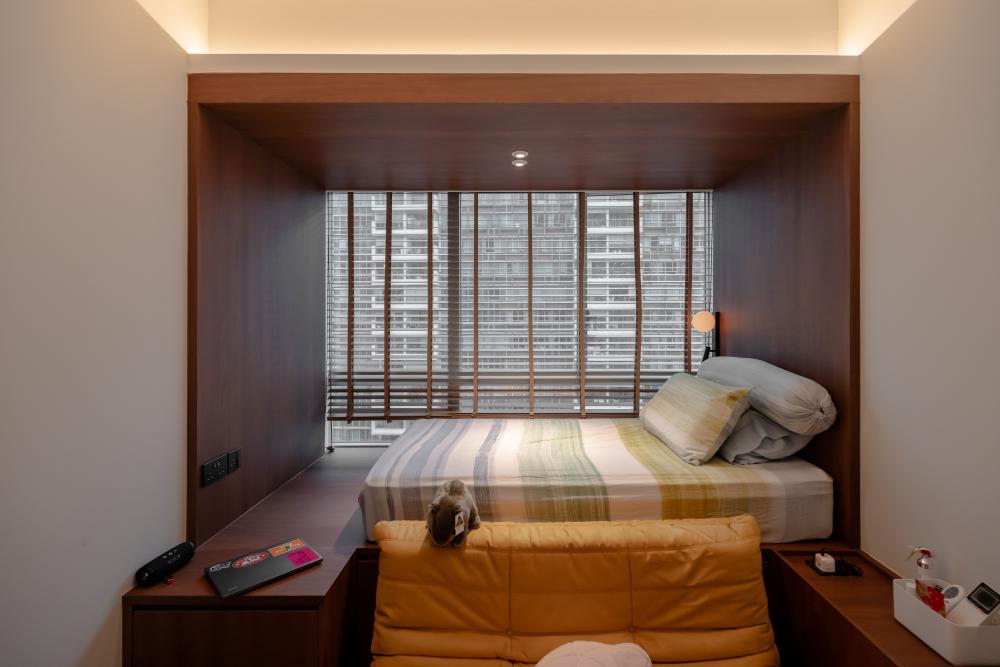 Modern Bedroom with Platform Bed and Sofa
