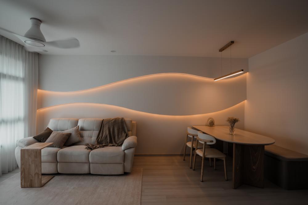 Contemporary Living Room with Feature Wall and Sofa