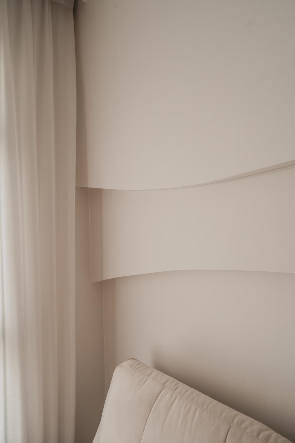 Contemporary Living Room with Feature Wall and Curtain