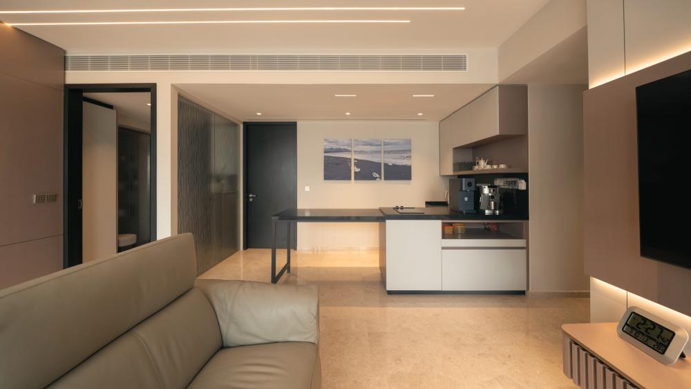 Contemporary Living Room with TV Console and Feature Wall
