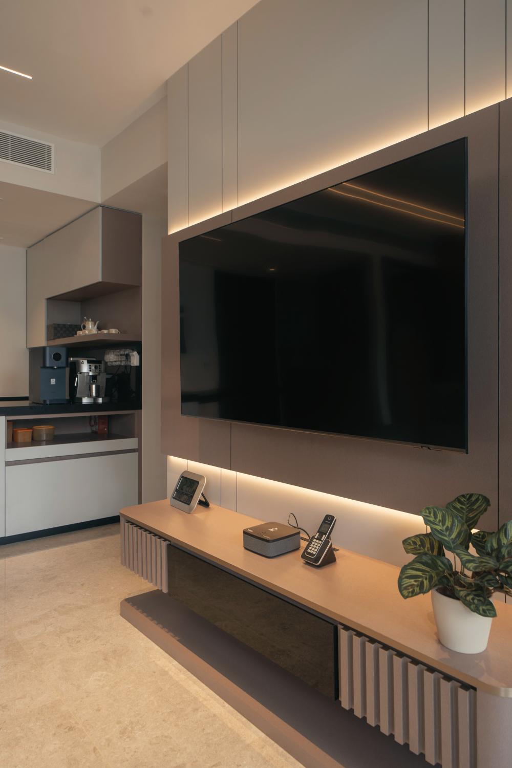 Contemporary Living Room with Cove Lighting and Sofa