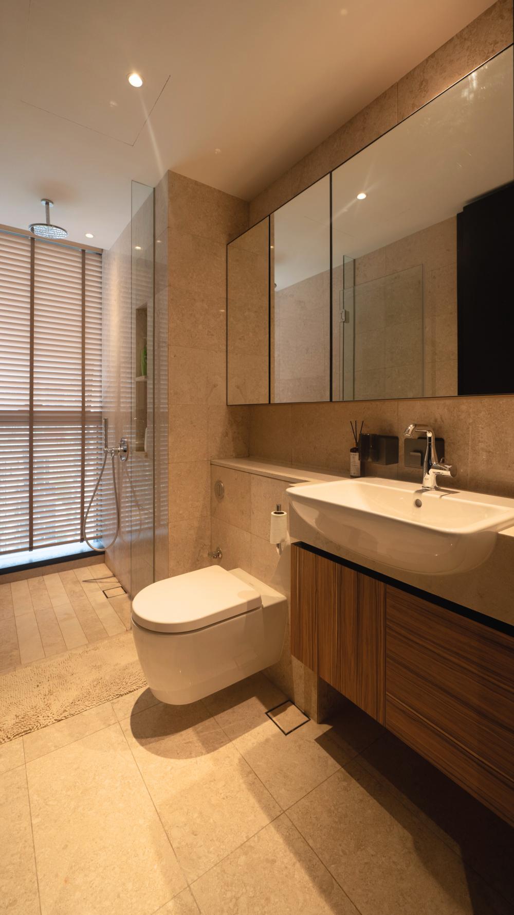 Contemporary Bathroom with Mirror and Shower Screen