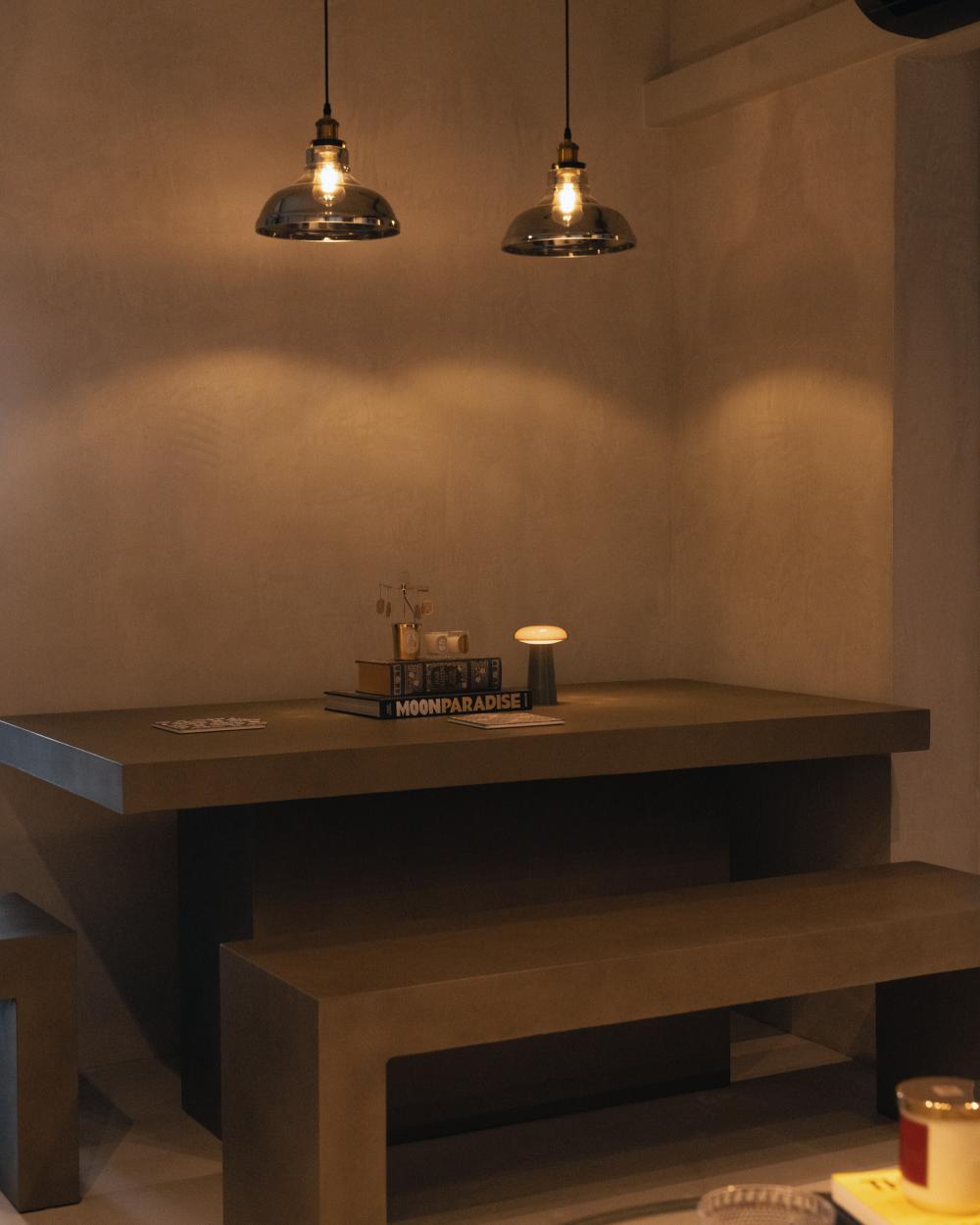 Industrial Dining Room with Downlights and Dining Table