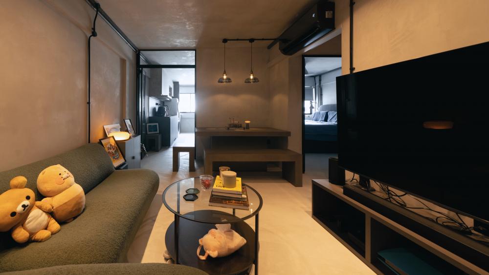 Industrial Living Room with Sofa and Coffee Table