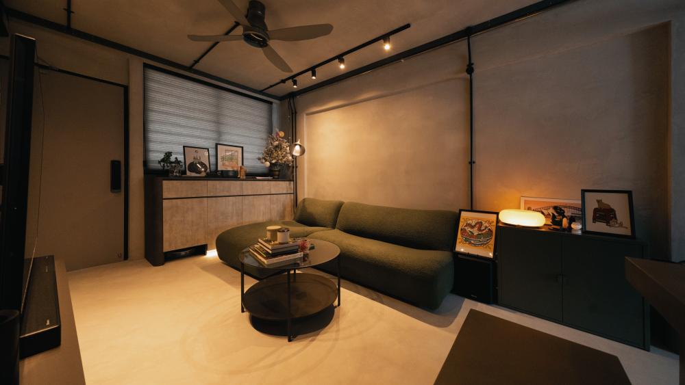 Industrial Living Room with Sofa and TV