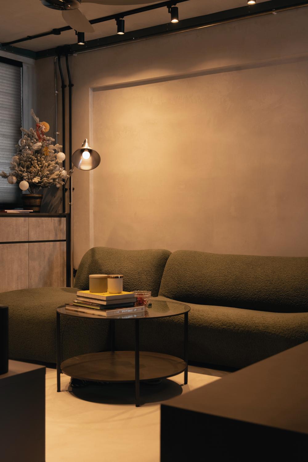 Industrial Living Room with TV Console and Feature Wall