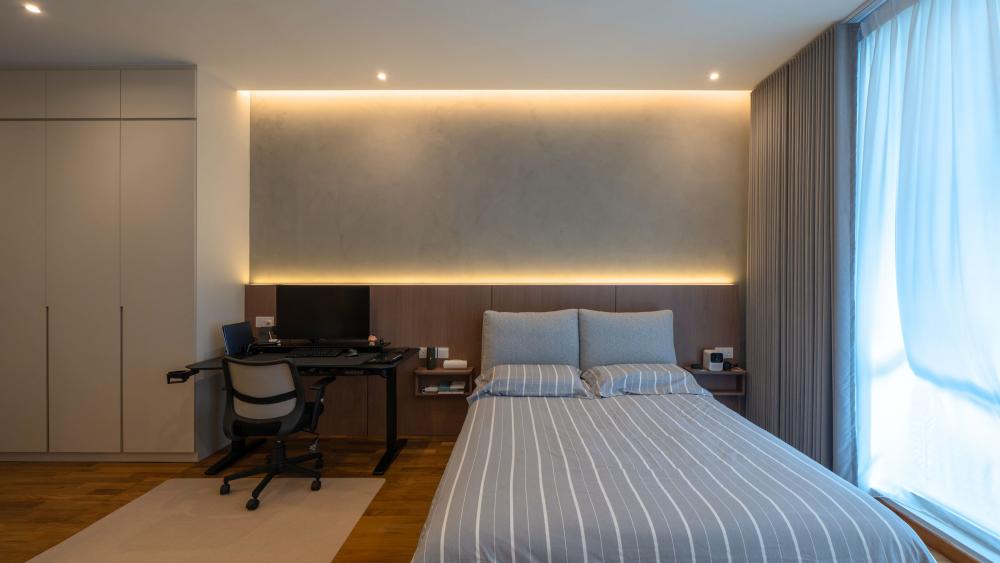 Contemporary Bedroom with Built-in Bed and Flooring