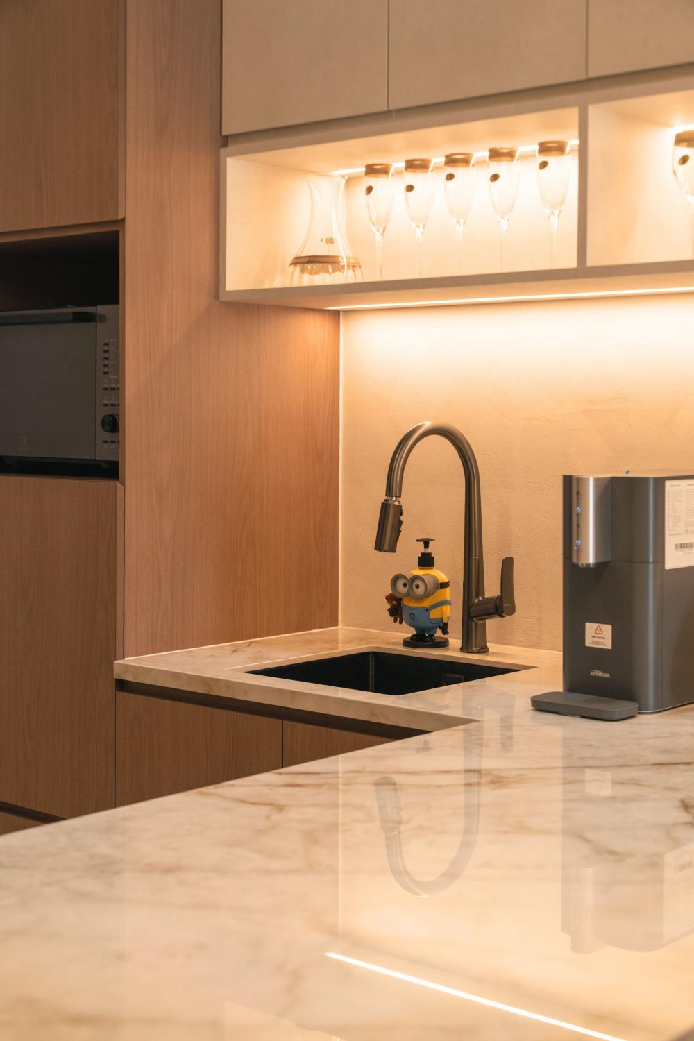 Contemporary Kitchen with Herringbone Tiling and Kitchen Window