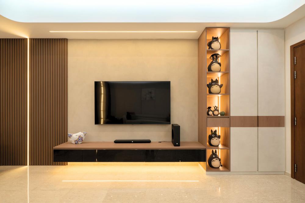Contemporary Living Room with TV Console and Sofa