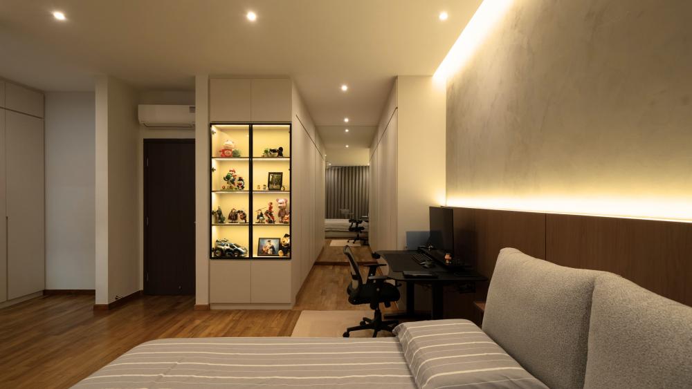 Contemporary Bedroom with Drop Ceiling and Built-in Bed