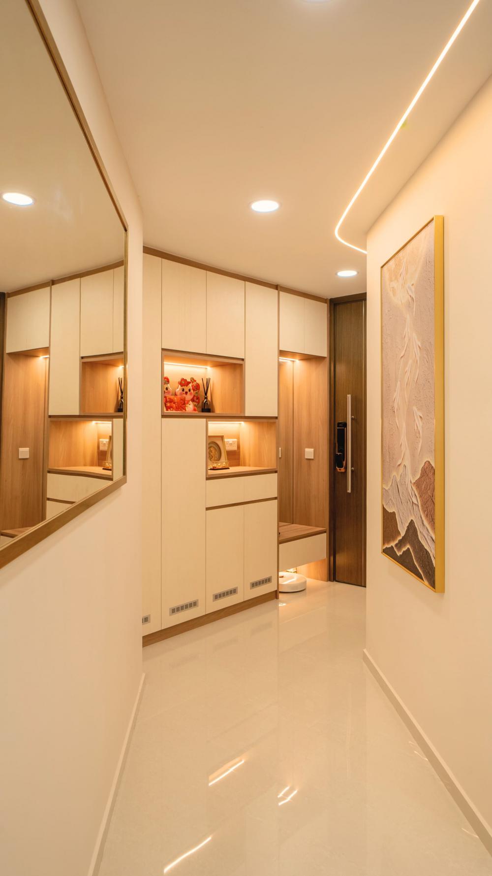 Contemporary Entryway with Mirror and Seating Bench
