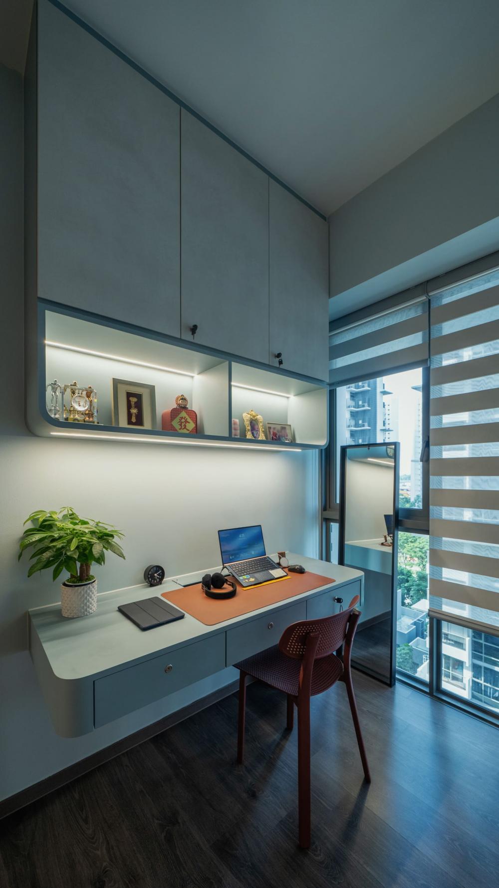 Contemporary Home Office with Desk and Desk Chairs
