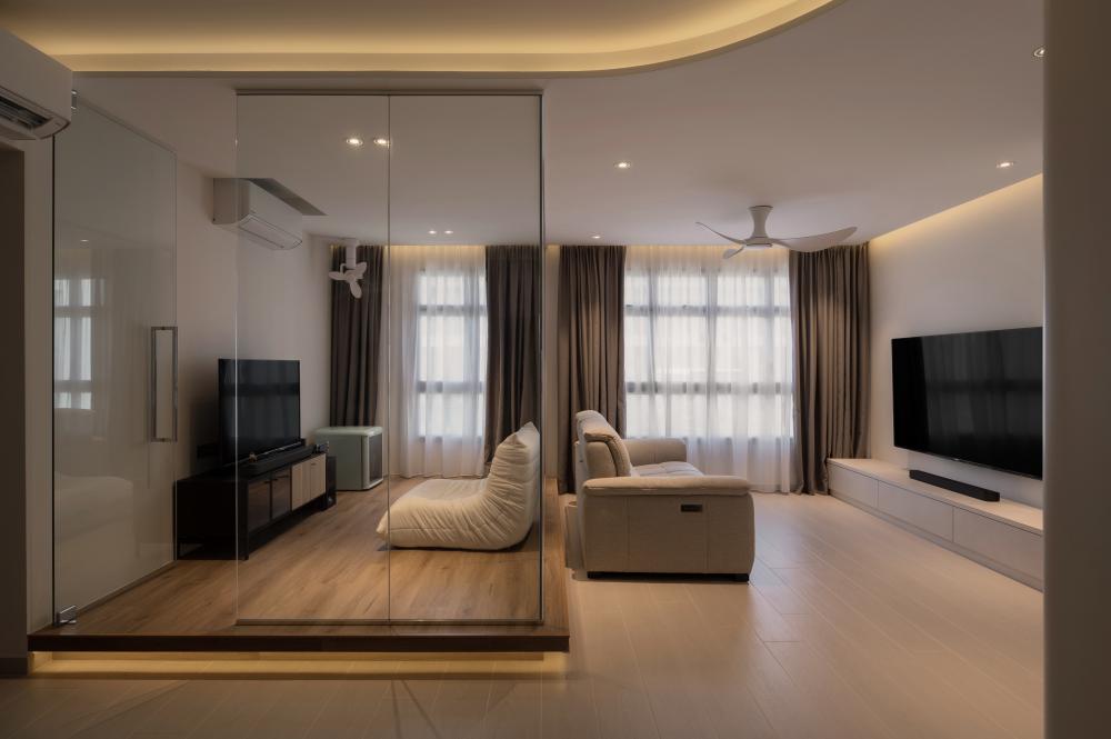 Contemporary Living Room with Vinyl Flooring and Homogeneous Tiles