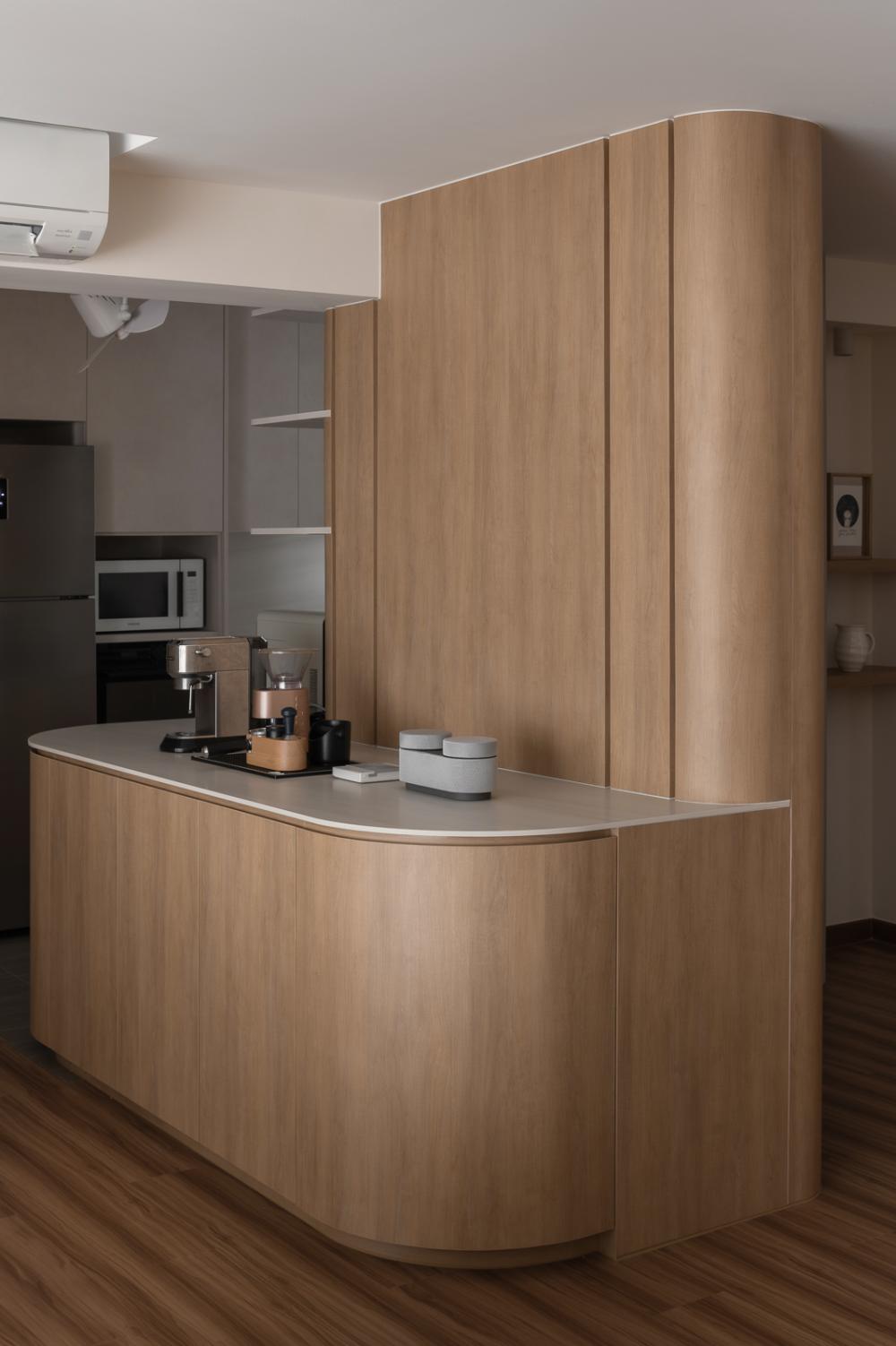 Asian Kitchen with Countertop and Kitchen Island