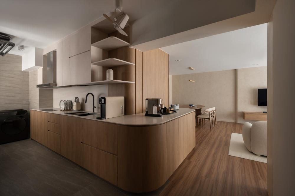 Asian Kitchen with Countertop and Homogeneous Tiles
