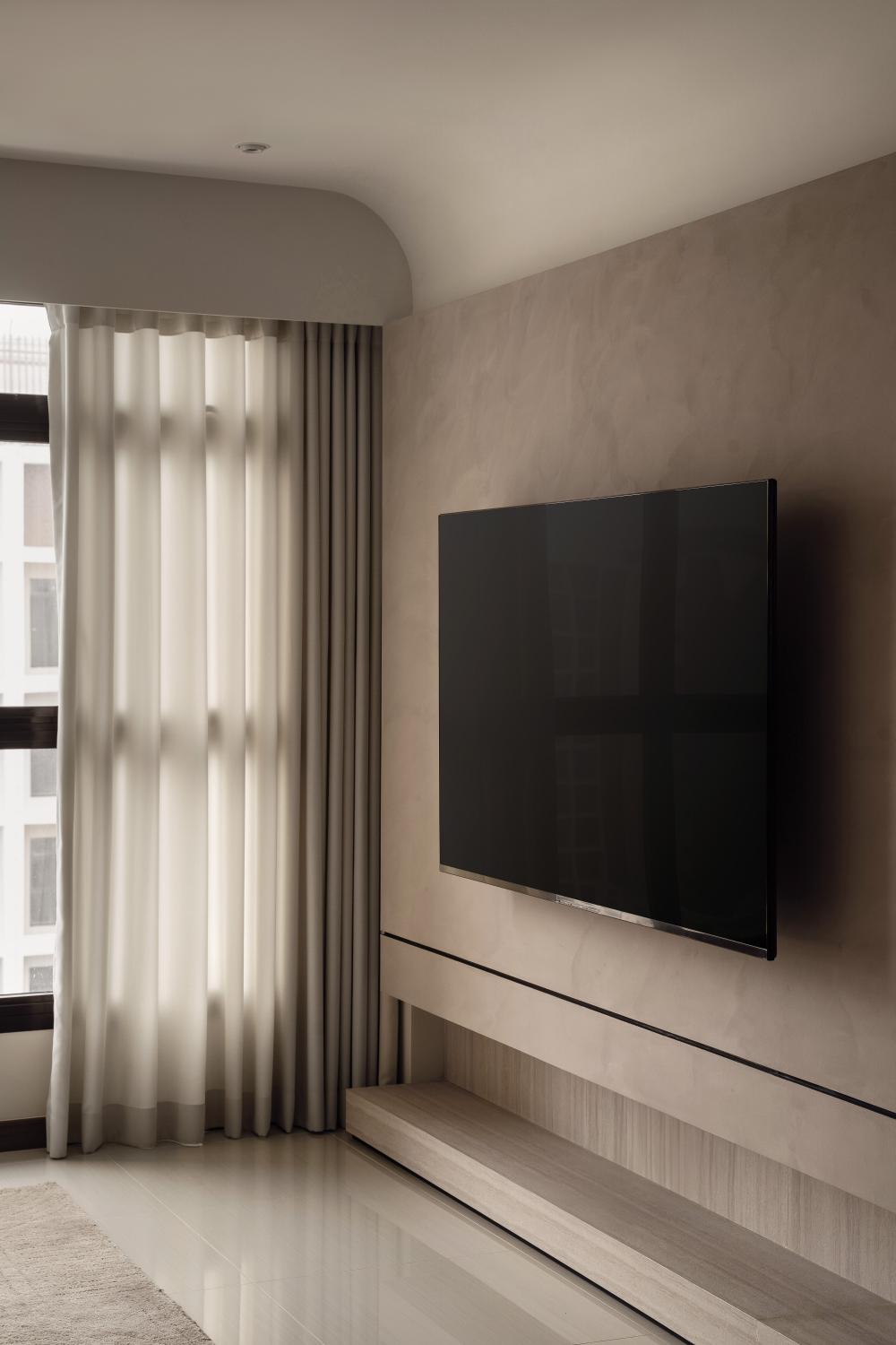 Minimalist Living Room with TV Console and Feature Wall