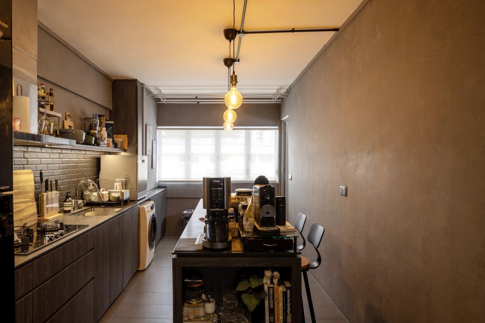 Industrial Kitchen with Countertop and Kitchen Accessories