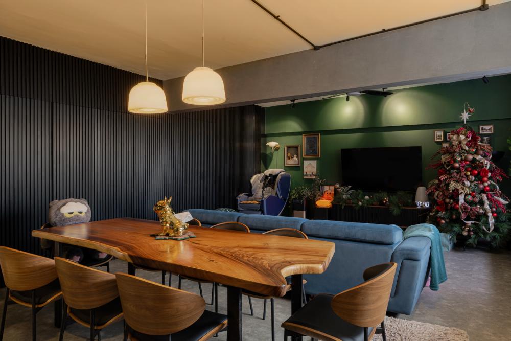 Industrial Living Room with TV Console and Coffee Table
