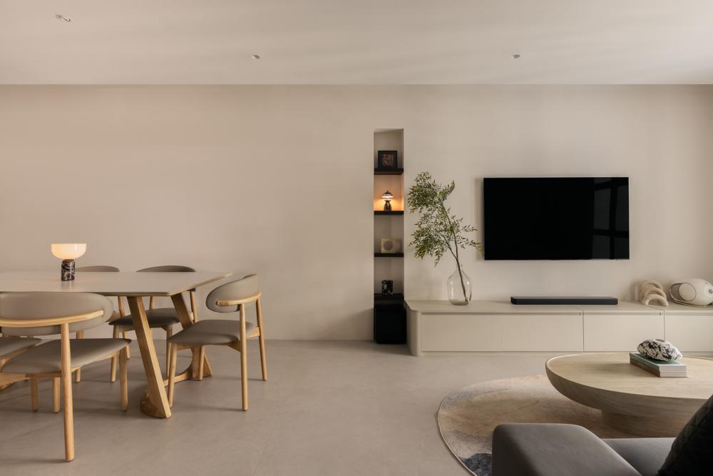 Modern Living Room with Parquet Floor and Feature Wall