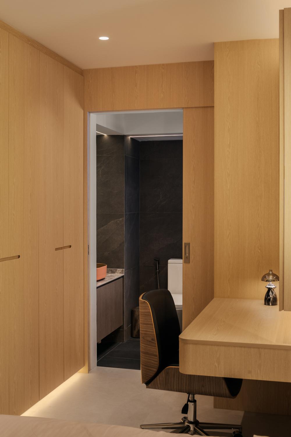 Modern Bedroom with Ceiling Light and Bedside Table