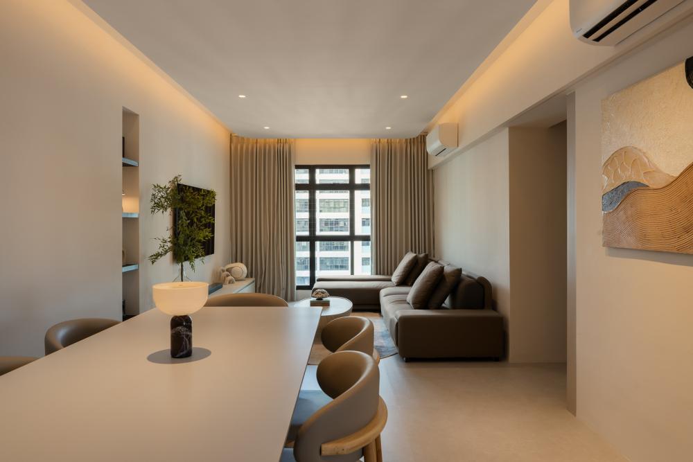 Modern Dining Room with Cove Lighting and Drop Ceiling