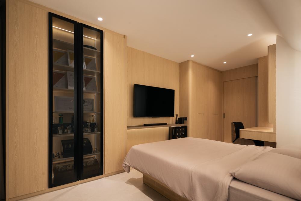 Modern Bedroom with Cement Floor and Flooring