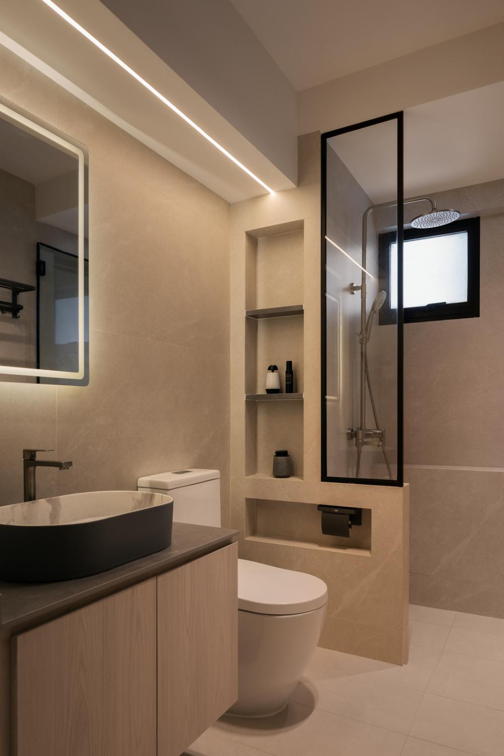 Modern Bathroom with Granite Floor and Mirror