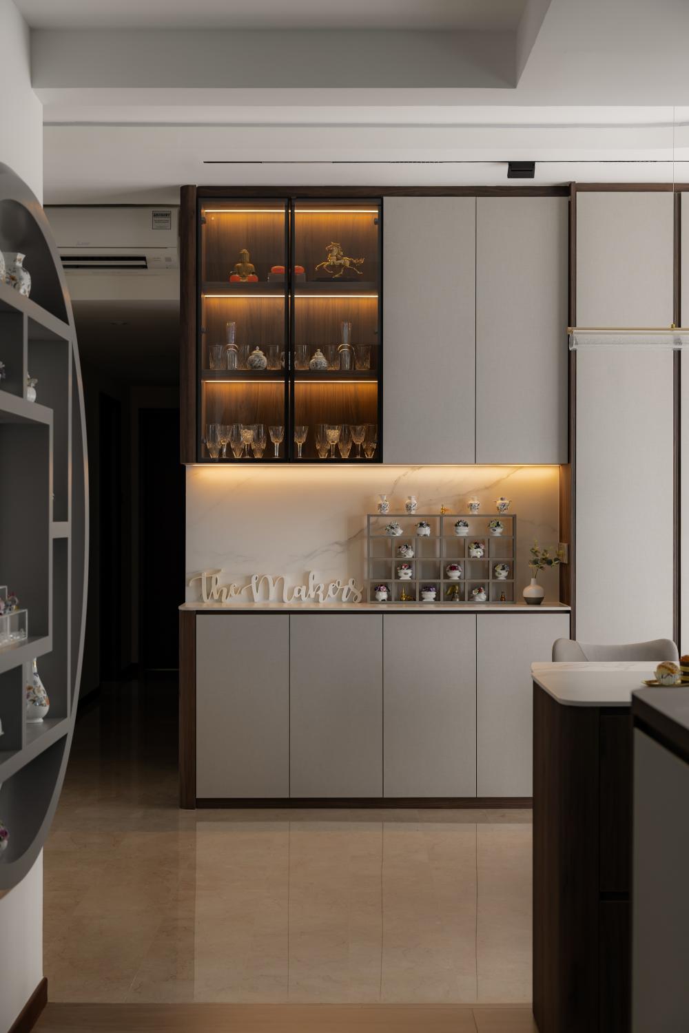 Modern Hallway with Storage Cabinets and Display Cabinets