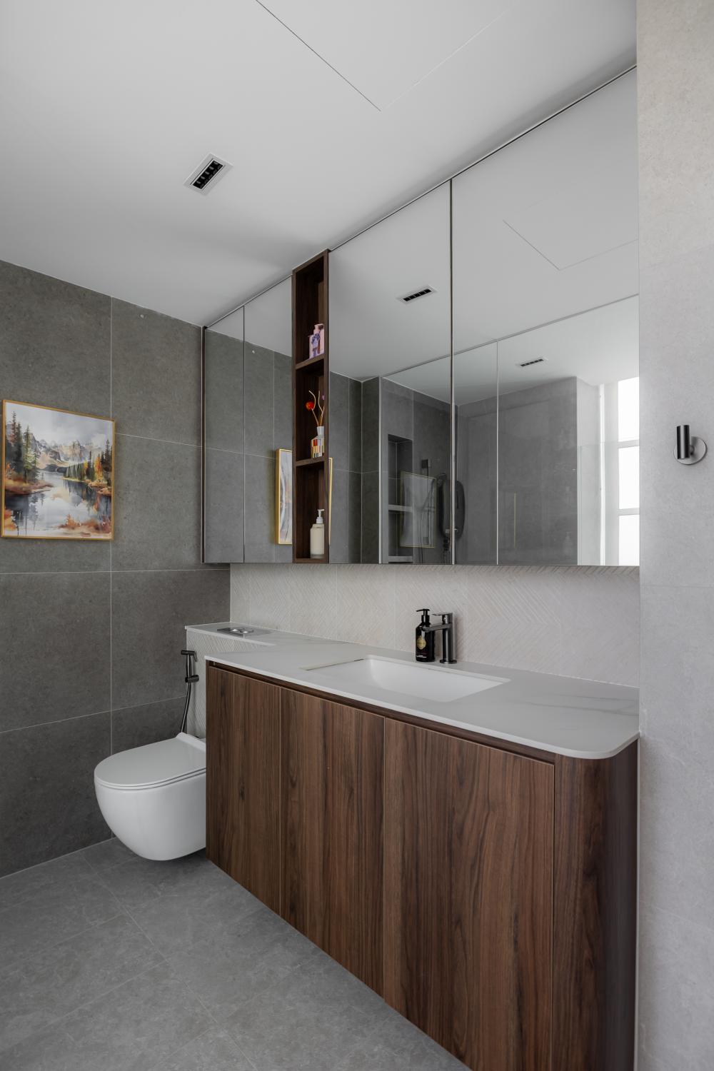 Modern Bathroom with Mirror and Storage Cabinets
