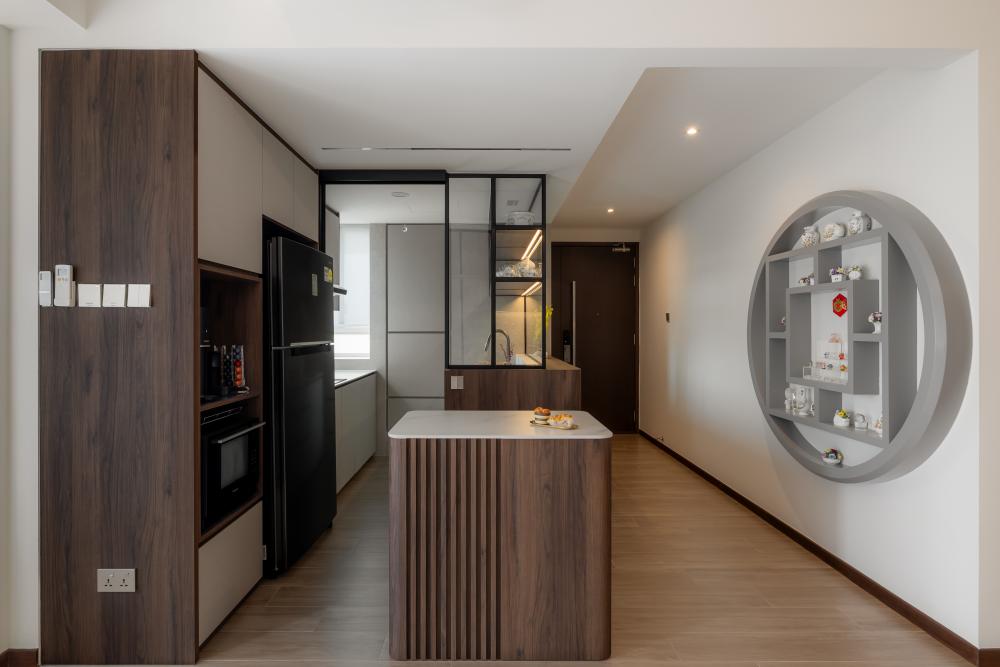 Modern Foyer with Kitchen Island and Storage Cabinets