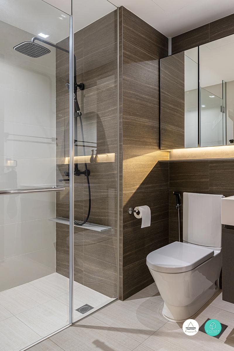 Contemporary Bathroom with Bathroom Lighting and Toilet Bowl