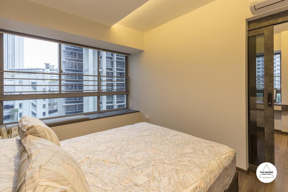 Contemporary Bedroom with Bay Window and Bed