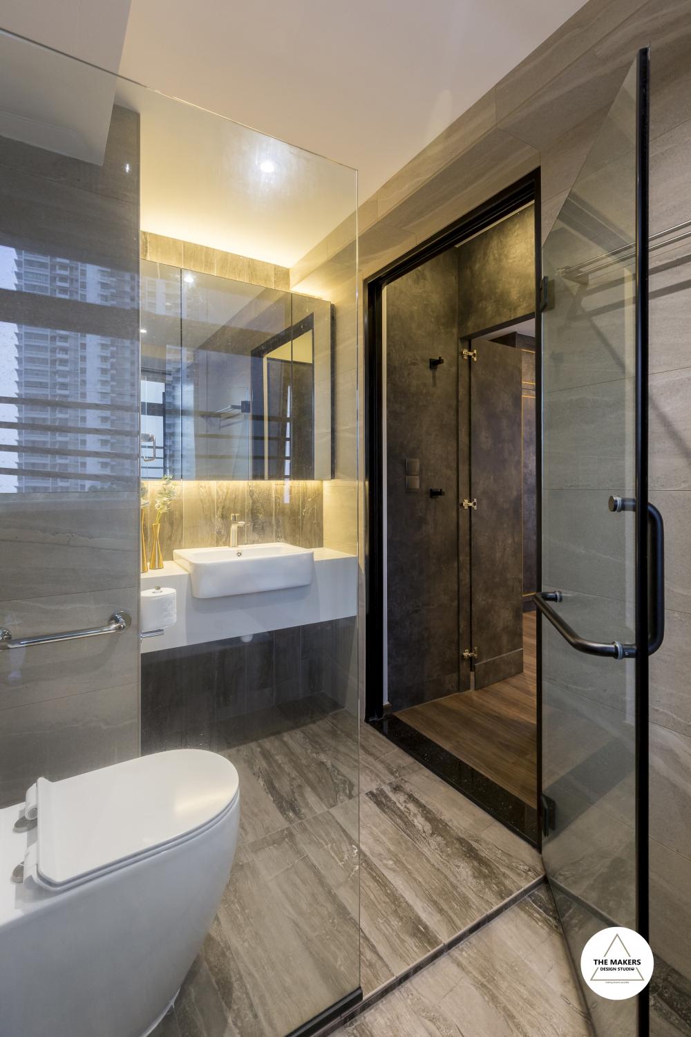 Contemporary Bathroom with Glass Door and Doors