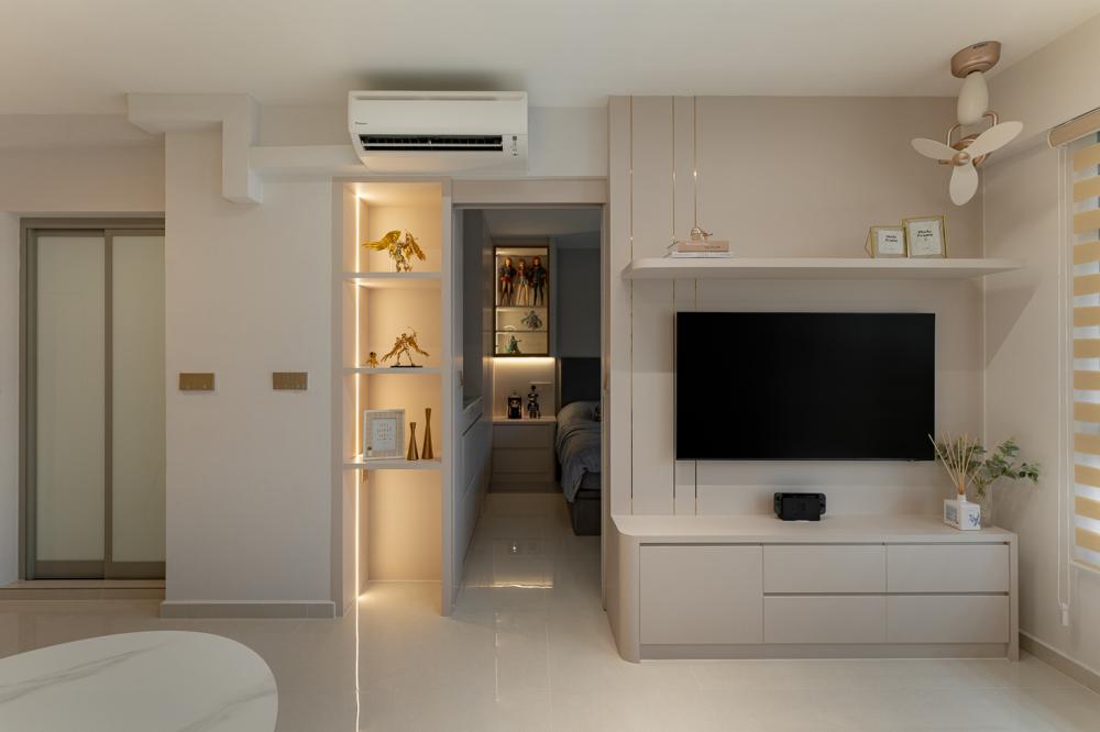 Modern Living Room with TV Console and Display Cabinets