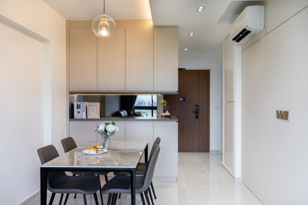 Modern Foyer with Dining Table and Storage Cabinets