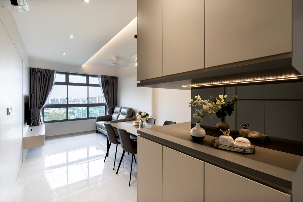 Modern Entryway with Storage Cabinets and Lighting