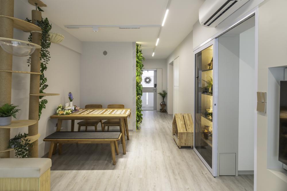 Modern Dining Room with Dining Table and Stools