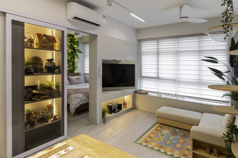 Modern Living Room with TV and Display Cabinets