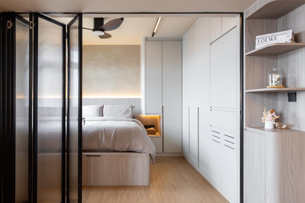 Scandinavian Bedroom with Wardrobe and Bedside Table
