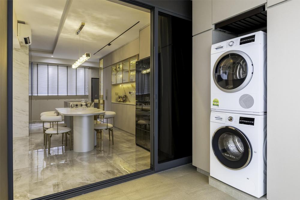 Modern Service Yard with Washing Machine and Laundry Area